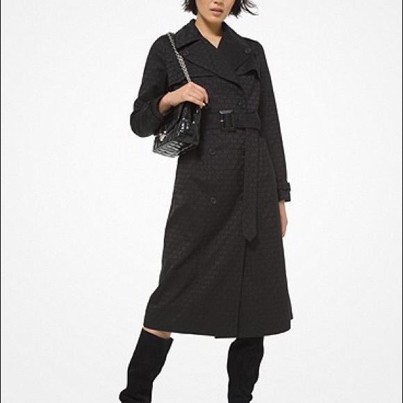 New Michael Kors Jacquard Exploded Logo Trench Coat 🖤 - Picture 1 of 10